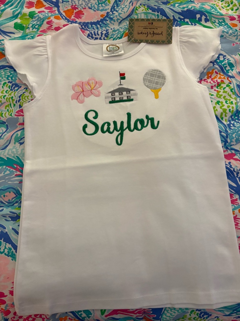 NWT “Saylor” Embroidered Masters Flutter Sleeve Top